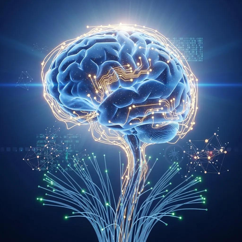 Neuro-inspired artificial intelligence concept with a brain and digital circuits